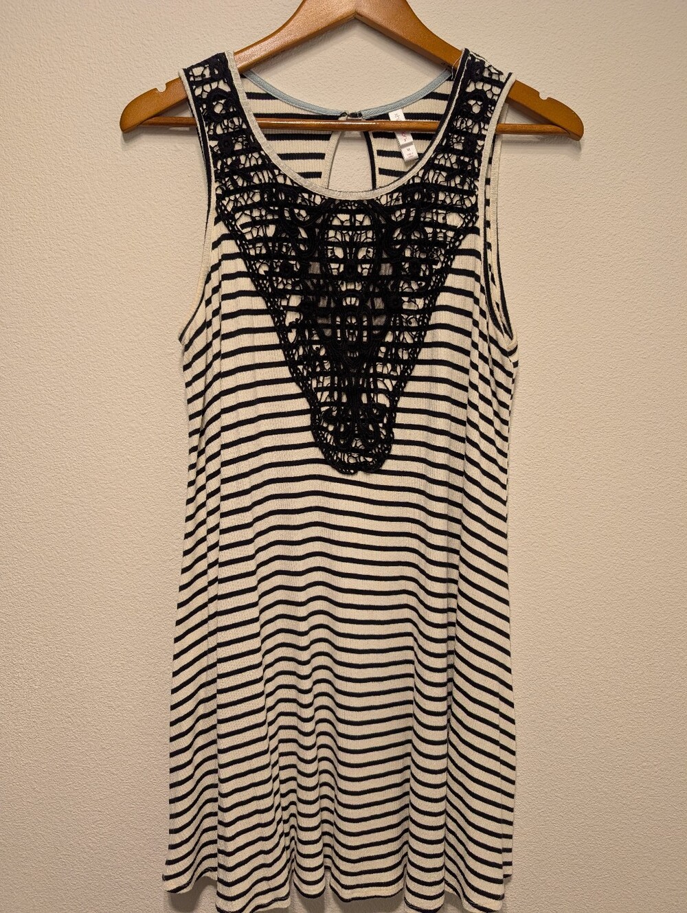 Xhilaration Black and White Striped Midi Dress with Crochet Bib